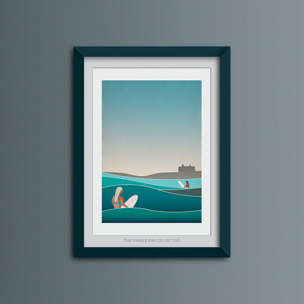Headland Haze (Fistral Beach) Art Print (Blue Sky Version)