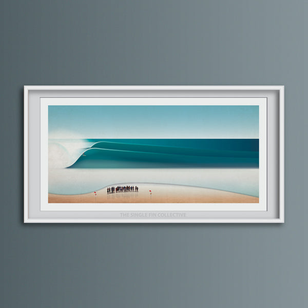 Pipeline Masters design showing a surfer surfing a large wave