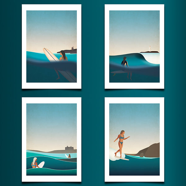 Headland Haze (Fistral Beach) Art Print (Blue Sky Version)