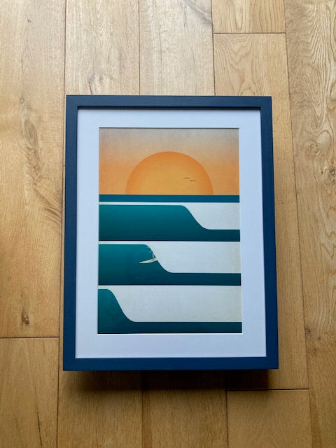 Framed Sunset Surf Art Print (Click & Collect)