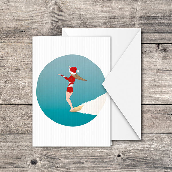 Christmas Surf Girl Greeting Card